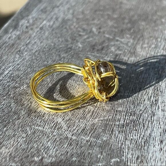 SMOKEY QUARTZ WIREWRAPPED ADJUSTABLE GEMSTONE RING - Picture 6 of 7
